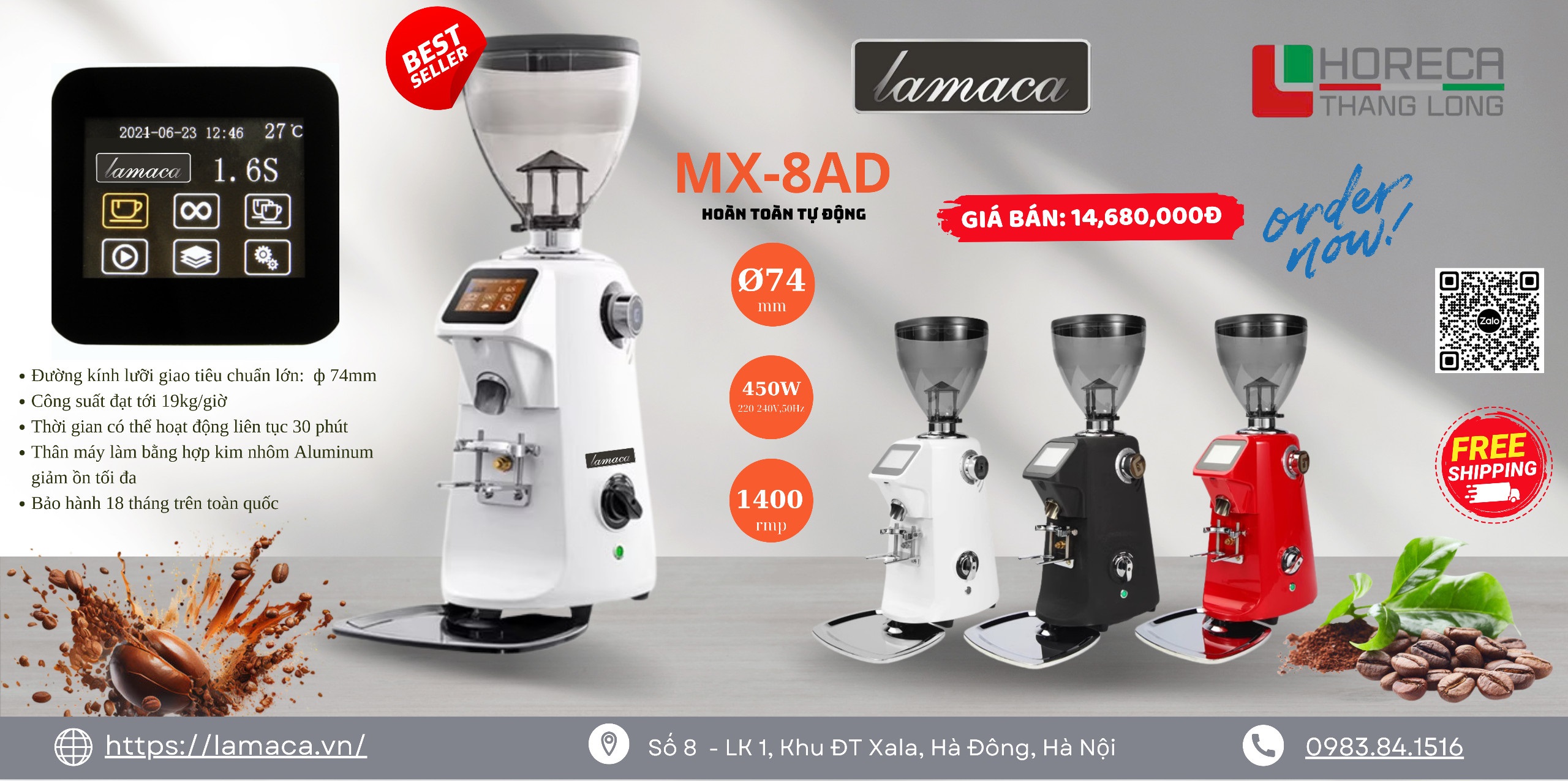 máy xay hạt cà phê tự động mx-8ad lamaca